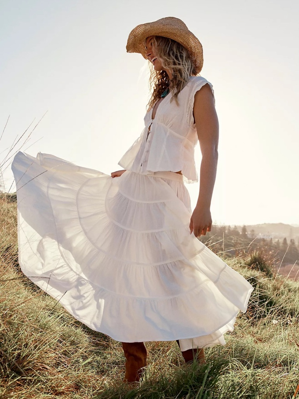 Free People In Swing White Midi Skirt | Size Small